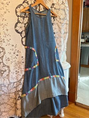 up cycled high low denim dress
